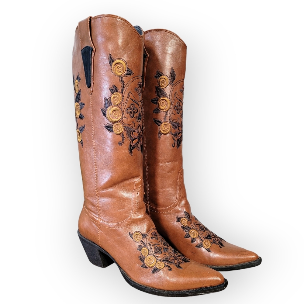 Roper Embroidered Skull Floral Cowgirl Western Cowboy Boots Size 7.5